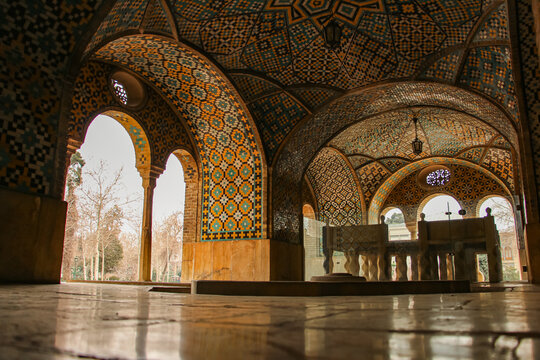 Persian architecture, Historical arches with intricate tilework, Traditional Iranian design elements, Persian architectural details in Golestan Palace, Golestan Palace, Iran, Persia