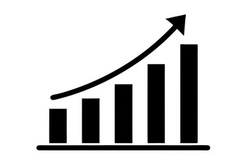 Black Growth Bar Chart with Upward Arrows Silhouette Icon