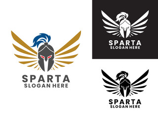 Fototapeta premium Helmet Spartan and wings logo design vector template. Secure logo company