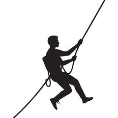 Climbing rappelling silhouette vector White Background.
