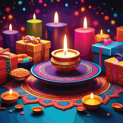 Happy Diwali celebration with  decoreted dia and candles
