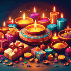 Happy Diwali celebration with  decoreted dia and candles
