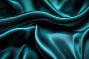 Fototapeta premium Luxurious teal silk fabric with soft, flowing drapes and subtle sheen.