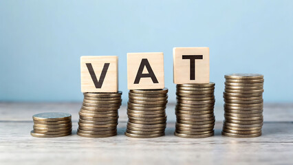 VAT Concept with Coins and Wooden Blocks