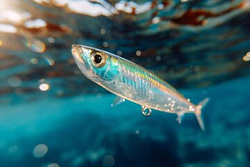 Fototapeta premium Shimmering mackerel underwater in vibrant ocean scene