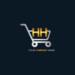 Shopping cart vector HH logo design. HH logo design is used for supermarket or supermall and grocery market.