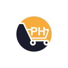 Shopping cart vector PH logo design. PH logo design is used for supermarket or supermall and grocery market.