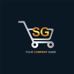 Shopping cart vector SG logo design. SG logo design is used for supermarket or supermall and grocery market.