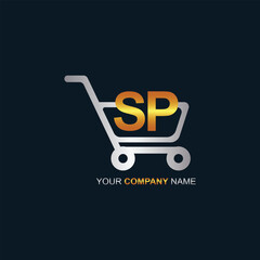 Shopping cart vector SP logo design. SP logo design is used for supermarket or supermall and grocery market.