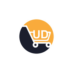 Shopping cart vector UD logo design. UD logo design is used for supermarket or supermall and grocery market.
