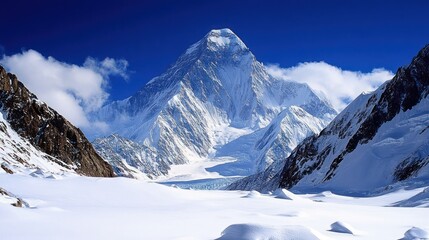 Snow-capped mountain peak, glacier valley, Himalayan landscape, scenic view, nature photography,...
