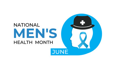 Men's health month is observed every year in June Banner and background design template. A blue ribbon, Stethoscope with a mustache and Realistic ribbon. International Men's Day, and Father's Day.