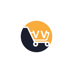 Shopping cart vector VV logo design.VV logo design is used for supermarket or supermall and grocery market.