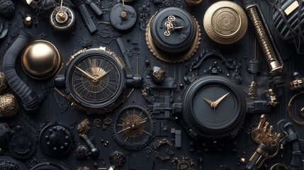 Steampunk-style clockwork gears and mechanisms in black metal