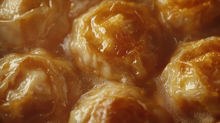 Delicious Steamed Dumplings Glazed with Sweet Sauce on a Plate