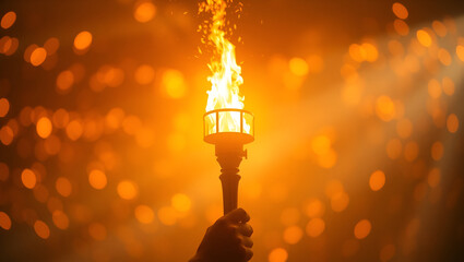 Fiery Torch: Vibrant Cinematic Image of a Hand Holding a Lit Flame
