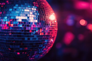 A vibrant disco ball reflects dazzling lights, creating a captivating scene of festive energy and nightlife.