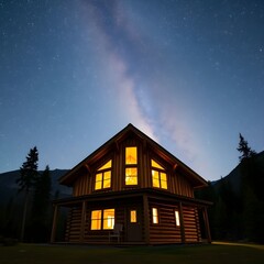 Starry Night Above a Mountain Cabin