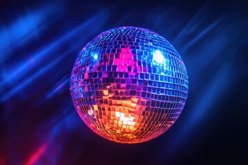 Obraz premium Disco ball reflecting vibrant lights, a symbol of nightlife and parties.