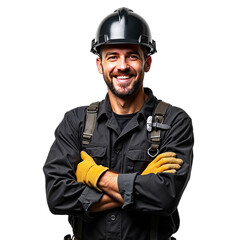 Construction worker portrait. Isolated on transparent background. Use for Labor Day, safety campaigns, infrastructure projects, skilled trades, or vocational training visuals.