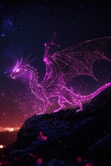 Ethereal Pink Dragon in Digital Space with Sparkling Stars