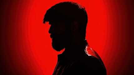Dramatic Silhouette of a Man Against a Bold Red Background
