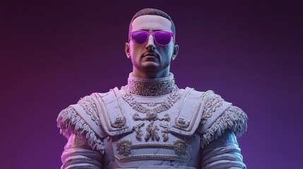 Fototapeta premium Futuristic Warrior Statue with Stylish Sunglasses and Vivid Colors