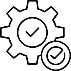 gear, check mark, icon, simple, minimalist, black and white, line art
