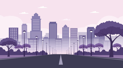 Purple Urban Road Cityscape Illustration