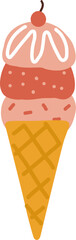 Strawberry ice cream in cone with cherry Illustration