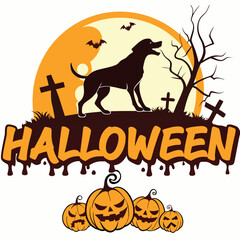 Halloween Graphic Design With Dog Tombstones Pumpkins And Moon Vector Illustration