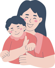 Mother holding baby Together Cartoon Illustration