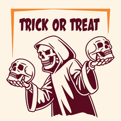 Grim Reaper With Skulls Trick Or Treat Halloween Season Celebration