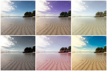 Color Grading Comparison – Original and 5 LUT Variations in Grid Format