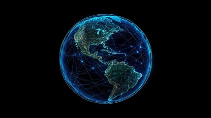 abstract digital network with glowing blue connections around the planet earth symbolizing global communication internet technology and worldwide connectivity