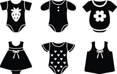 Romper and onesie set silhouette black vector art work
