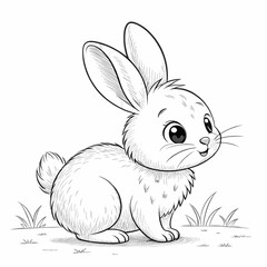 Rabbit in garden colouring page for kids