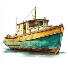 Obraz premium Vintage boat with detailed wooden elements in watercolor style