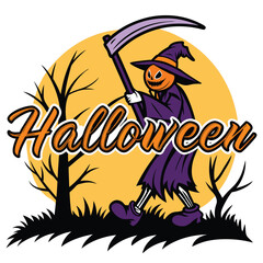 Halloween Vector Featuring A Pumpkin Head Character And Halloween Lettering