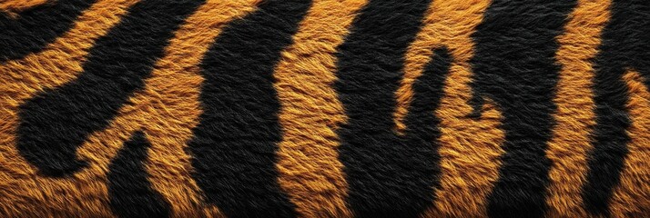 Fototapeta premium Tiger skin texture with copy space. Close-up tiger pattern. Big Cat fur. Tiger stripes. Realistic tiger skin. Tiger design texture. Detailed tiger skin close-up. Wild Animal texture.