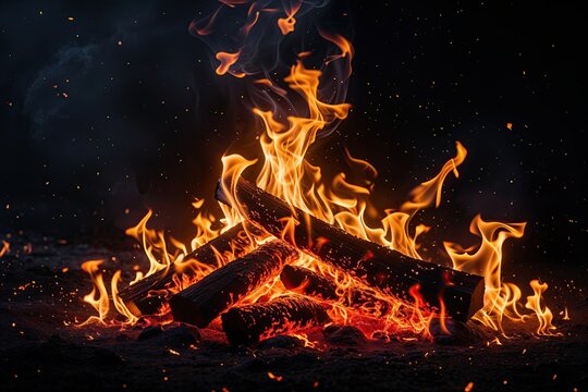 Blazing Flames and Heat: A Dark, Golden Backdrop