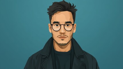 Stylish man in glasses and black jacket, modern portrait