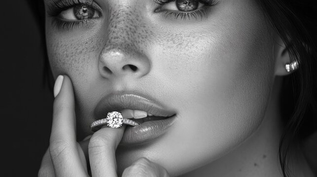 Close Up Portrait of Woman with Diamond Ring