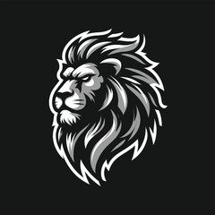 Lion Head Illustration with Detailed Mane in Black and White