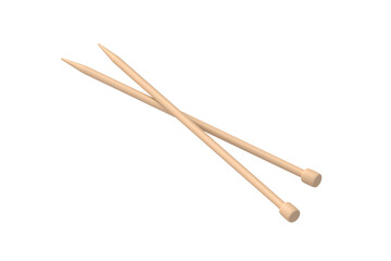 Pair of knitting needles isolated on white background. Sticks for knit. 3d render