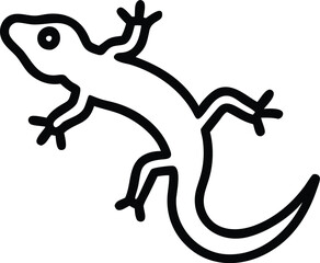 Fototapeta premium Black silhouette, gecko lizard, stylized design, white background, simple graphic, curved tail, rounded toes, large eye, cartoon-like, vector art, minimalist, reptile, wildlife illustration, symmetric