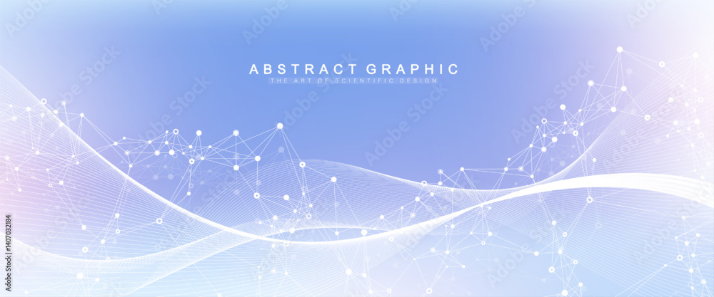 Fototapete Abstract tech network connection dots. Digital technology and big data analysis background with plexus lines. Geometric background with abstract mesh