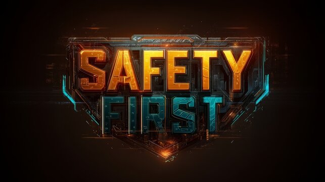 Futuristic safety first design,  modern graphic emphasizing precautionary measures