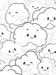 cartoon coloring page for kids, fun design with clouds