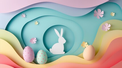 Easter Bunny in Pastel Landscape